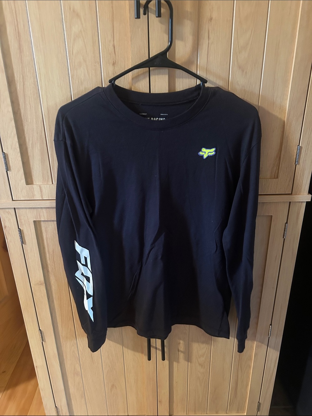 Fox Black Long-Sleeve Tee with Neon Green Logo